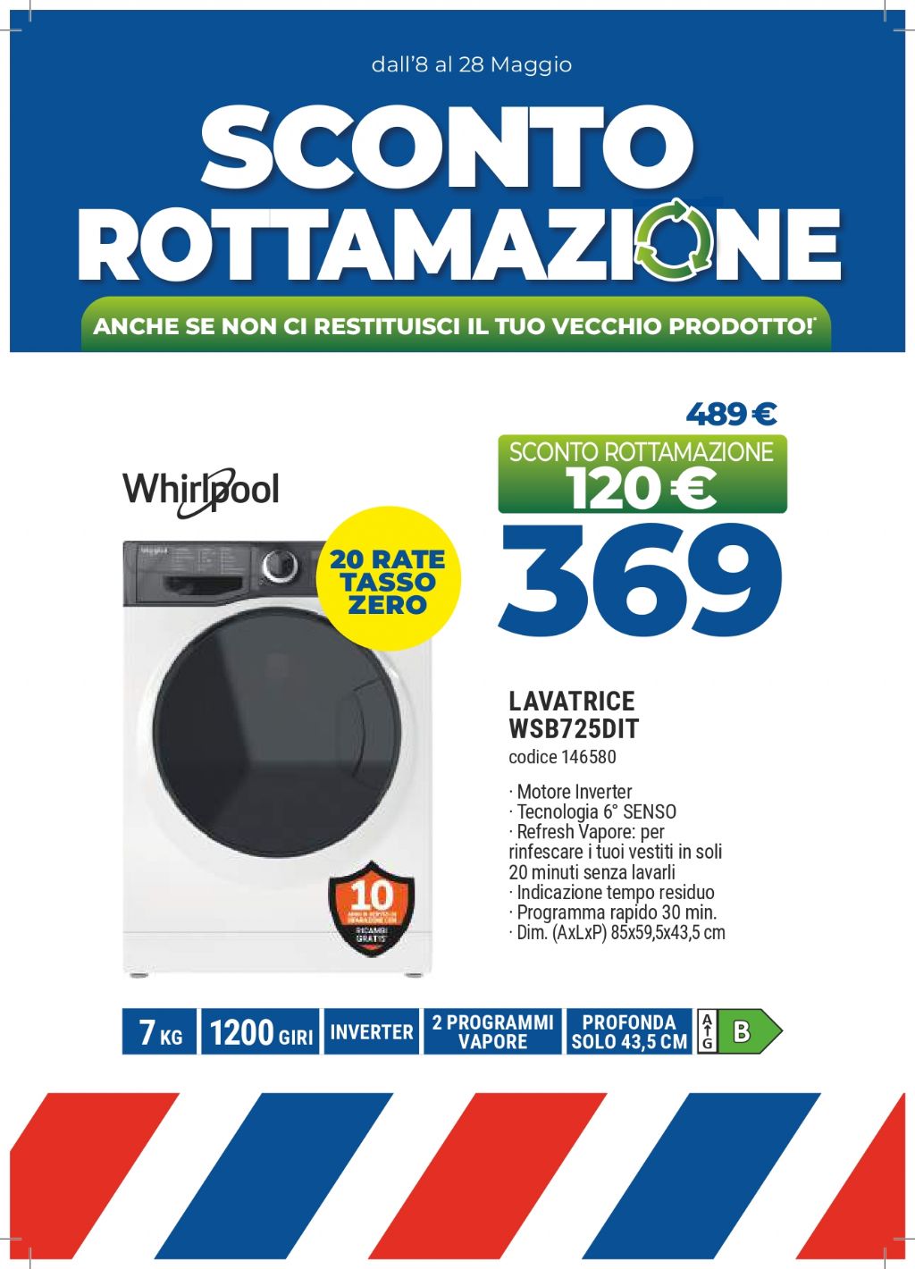 LAVATRICE WHIRLPOOL WSB725DIT 7KG SLIM